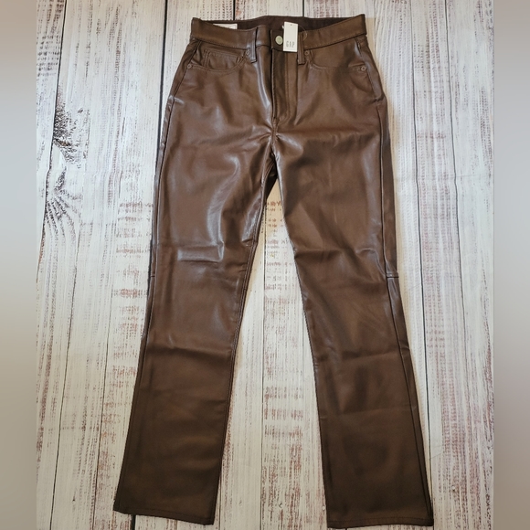 GAP High Rise Faux Vegan Leather Vintage Slim Pants Espresso Brown NEW - Picture 4 of 8